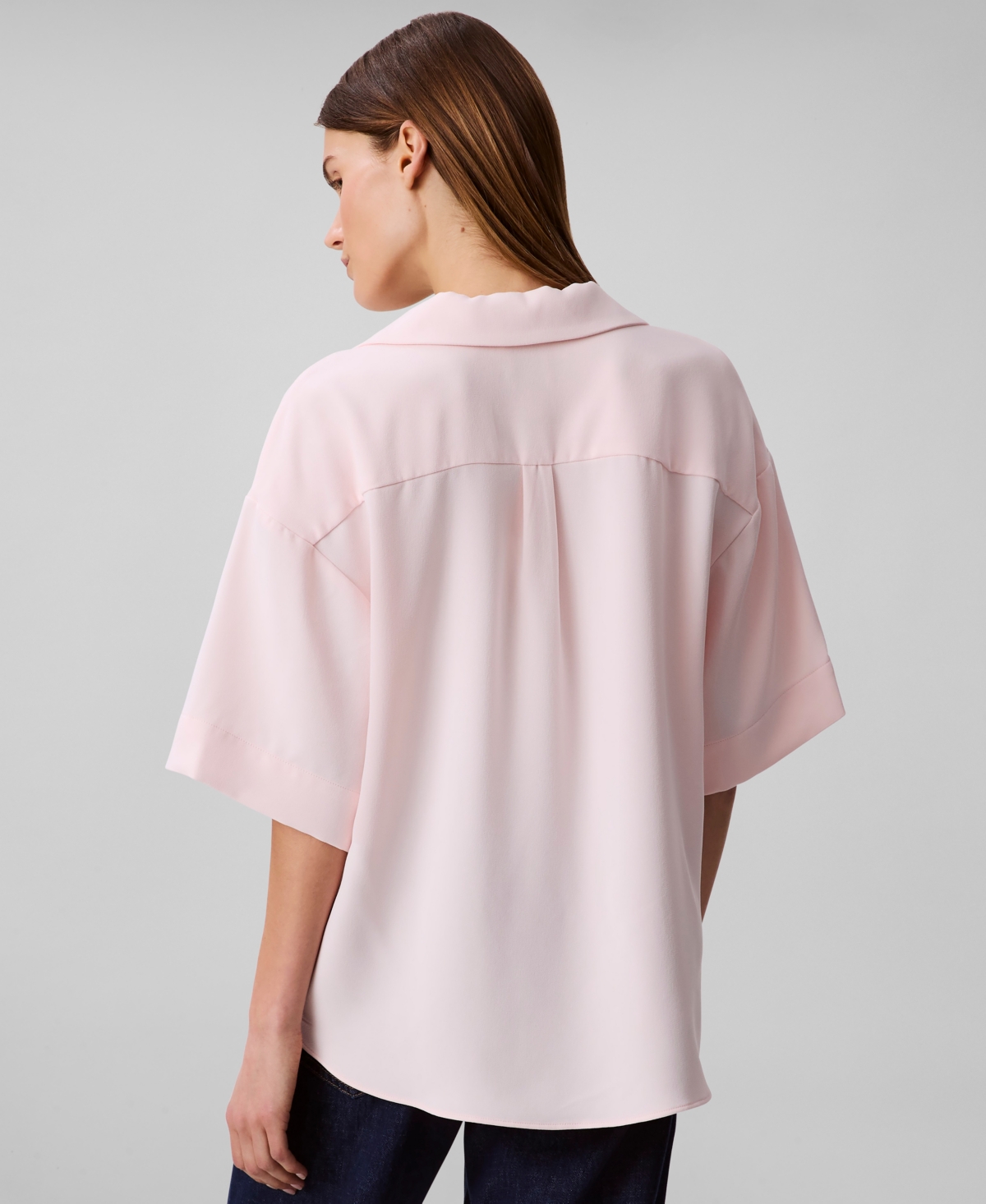Calvin Klein Women's Collared Draped Faux-wrap Top In Pearl