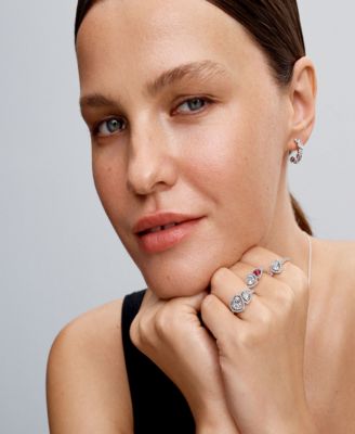 Sterling Silver Sparkling Halo Hearts Ring