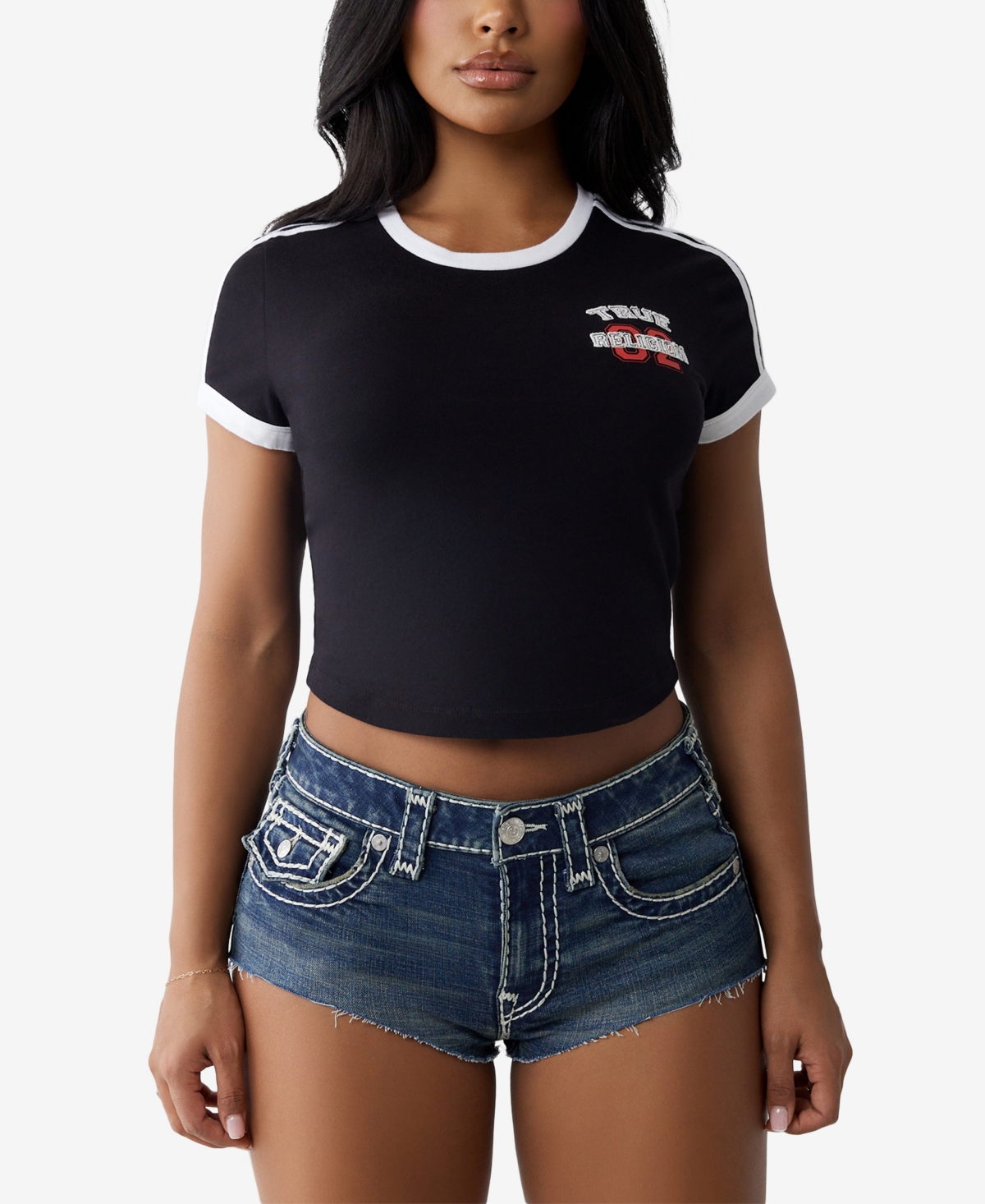 TRUE RELIGION WOMEN'S SPORTY LOGO BABY CREWNECK T-SHIRT 
