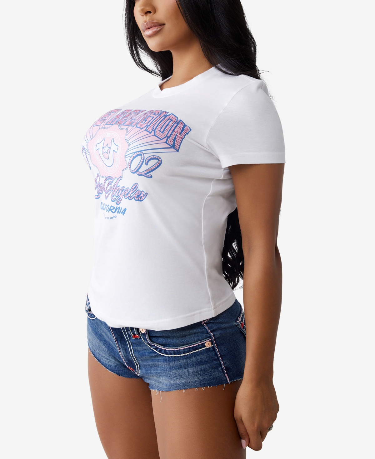 TRUE RELIGION WOMEN'S CRYSTAL TR CREW NECK T-SHIRT 