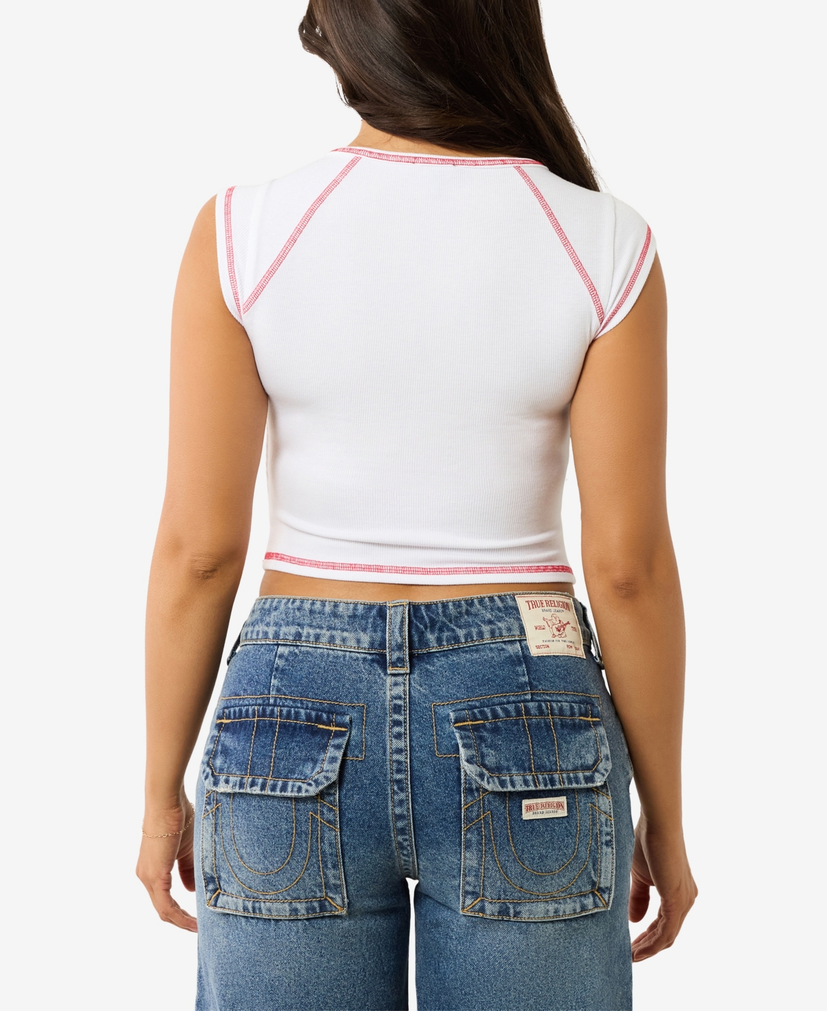 TRUE RELIGION WOMEN'S LOGO RIB NOTCHED BABY T-SHIRT 