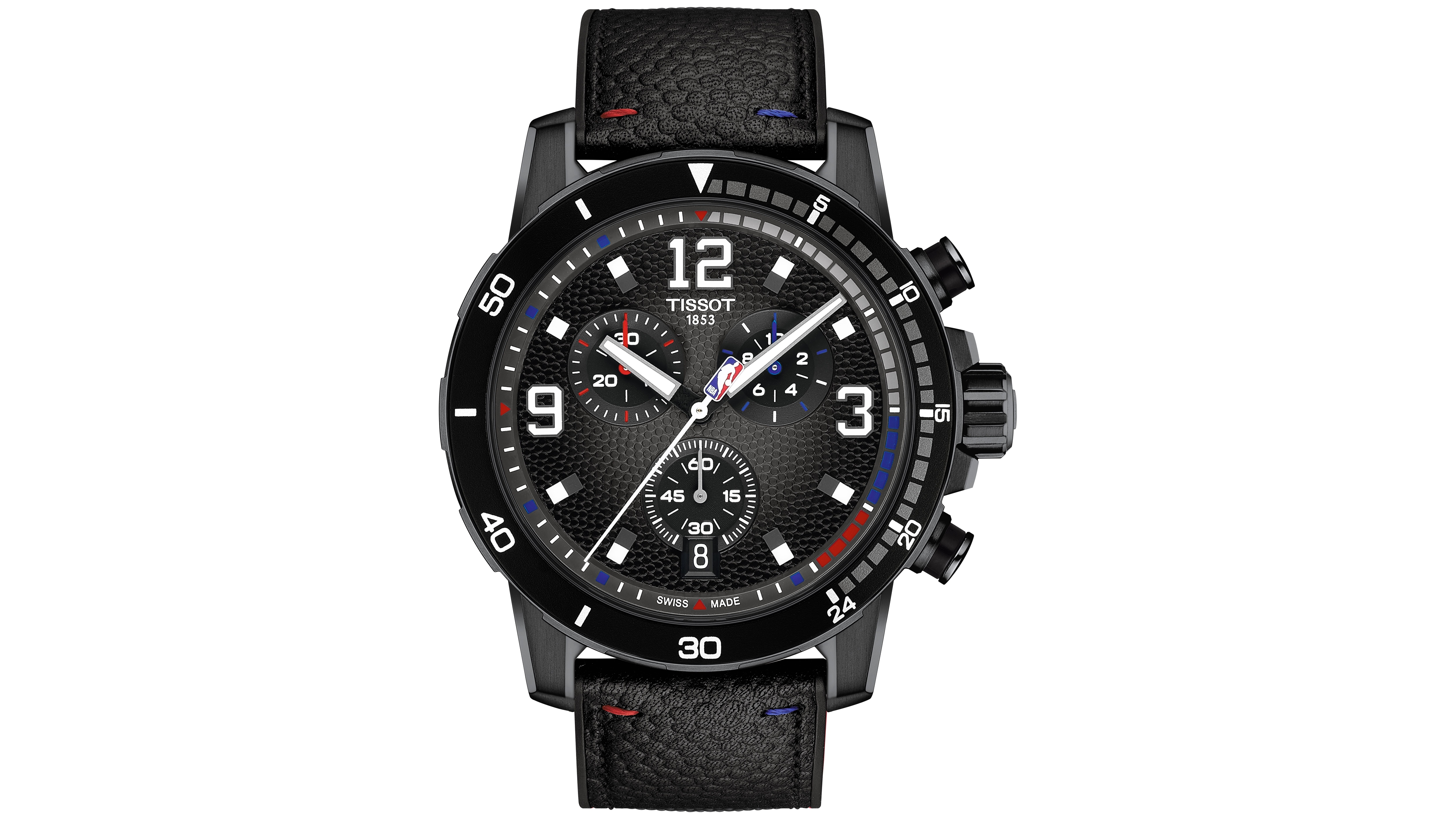 Tissot Men's Swiss Chronograph Supersport Nba Special Edition Black Leather Strap Watch 45mm