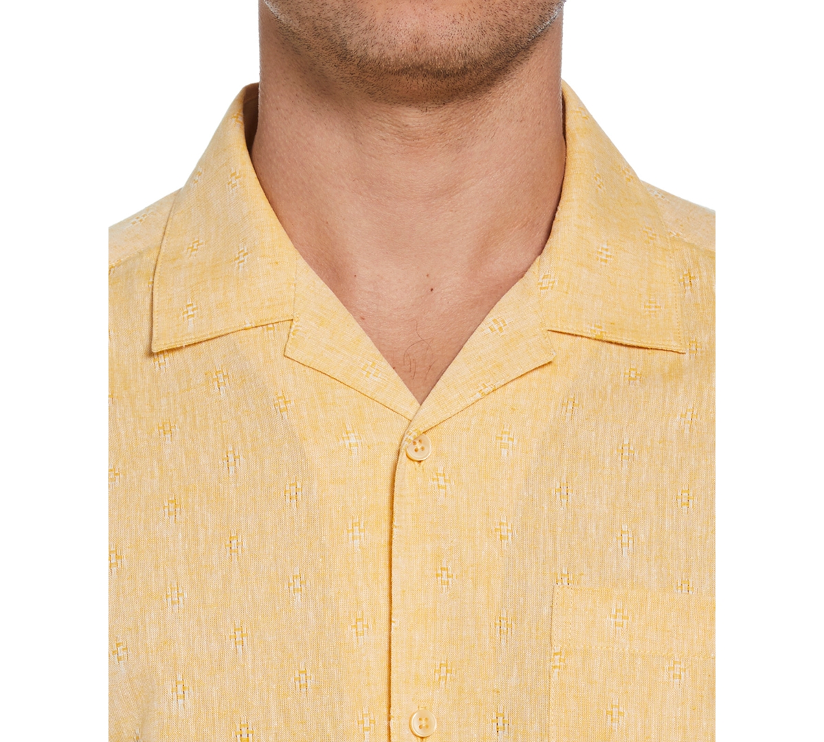 CUBAVERA MEN'S LINEN BLEND DIAMOND DOBBY PRINT SHORT SLEEVE BUTTON-DOWN SHIRT 