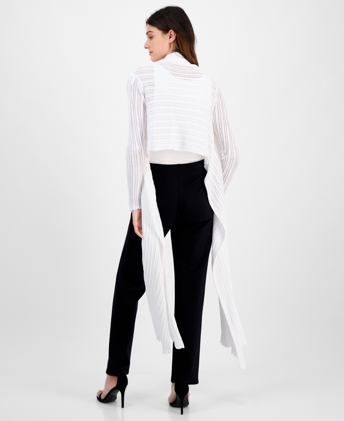 Anne Klein Women's Ribbed Open-front Draped Cardigan In Bright White