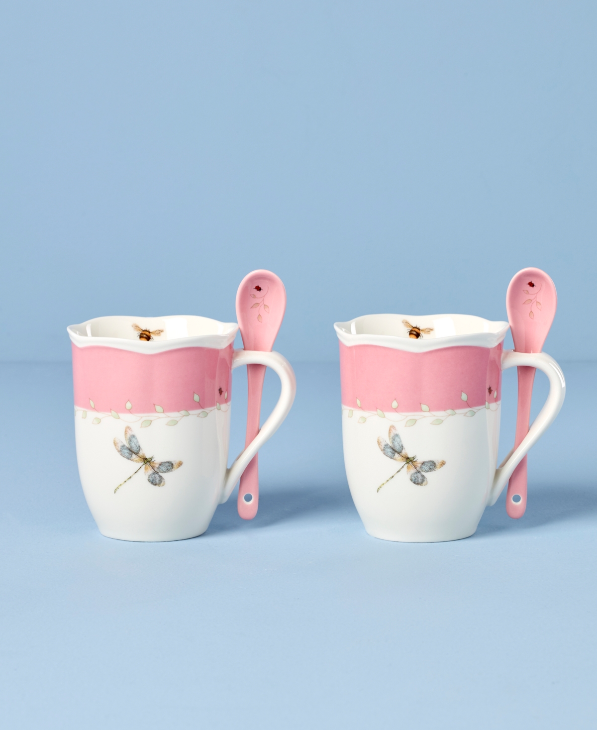 Lenox Butterfly Meadow Mugs With Spoons, Set Of 2 In Pink