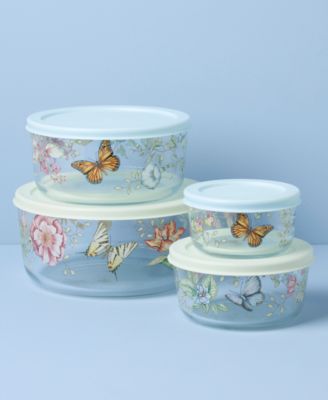 Butterfly Meadow Glass Food Storage Container with Lid, Set of 4