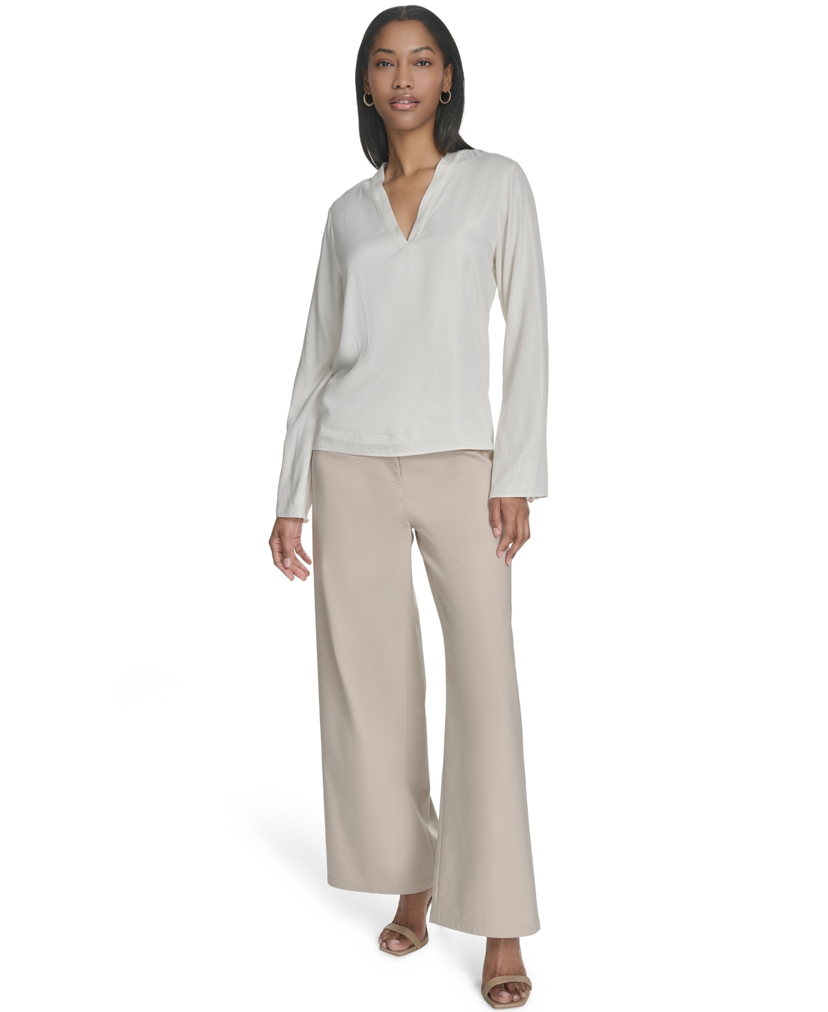 HALSTON WOMEN'S BANDED V-NECK LONG-SLEEVE BLOUSE 