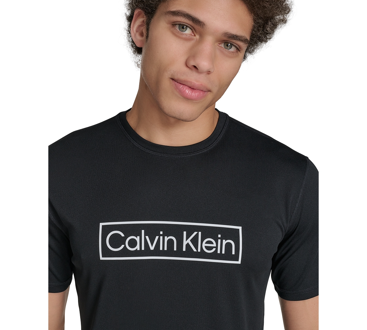 Shop Calvin Klein Men's Logo Short-sleeve Swim Rash Guard In Black