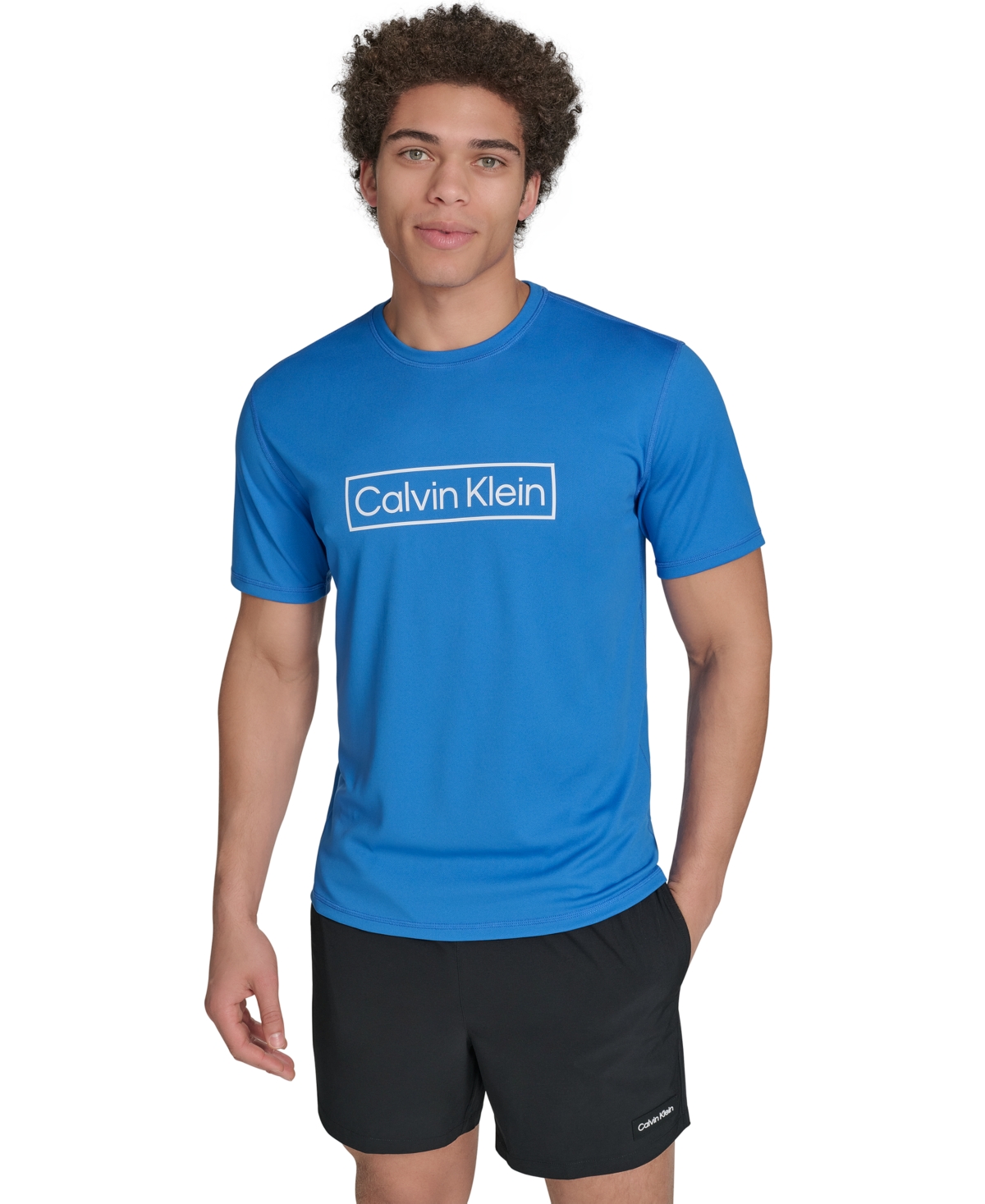 CALVIN KLEIN MEN'S LOGO SHORT-SLEEVE SWIM RASH GUARD 