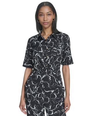 Halston - Women's Floral-Print Short-Sleeve Shirt