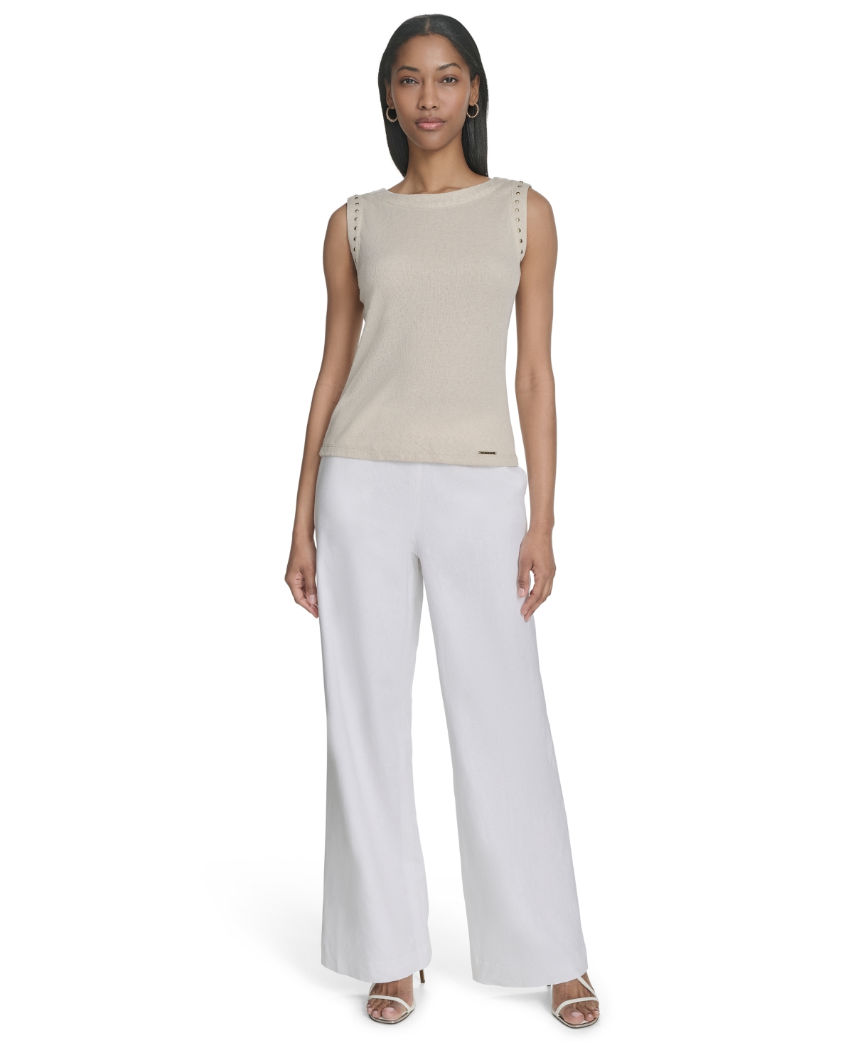 HALSTON WOMEN'S RHINESTONE-ARMHOLE ROUND-NECK TOP 