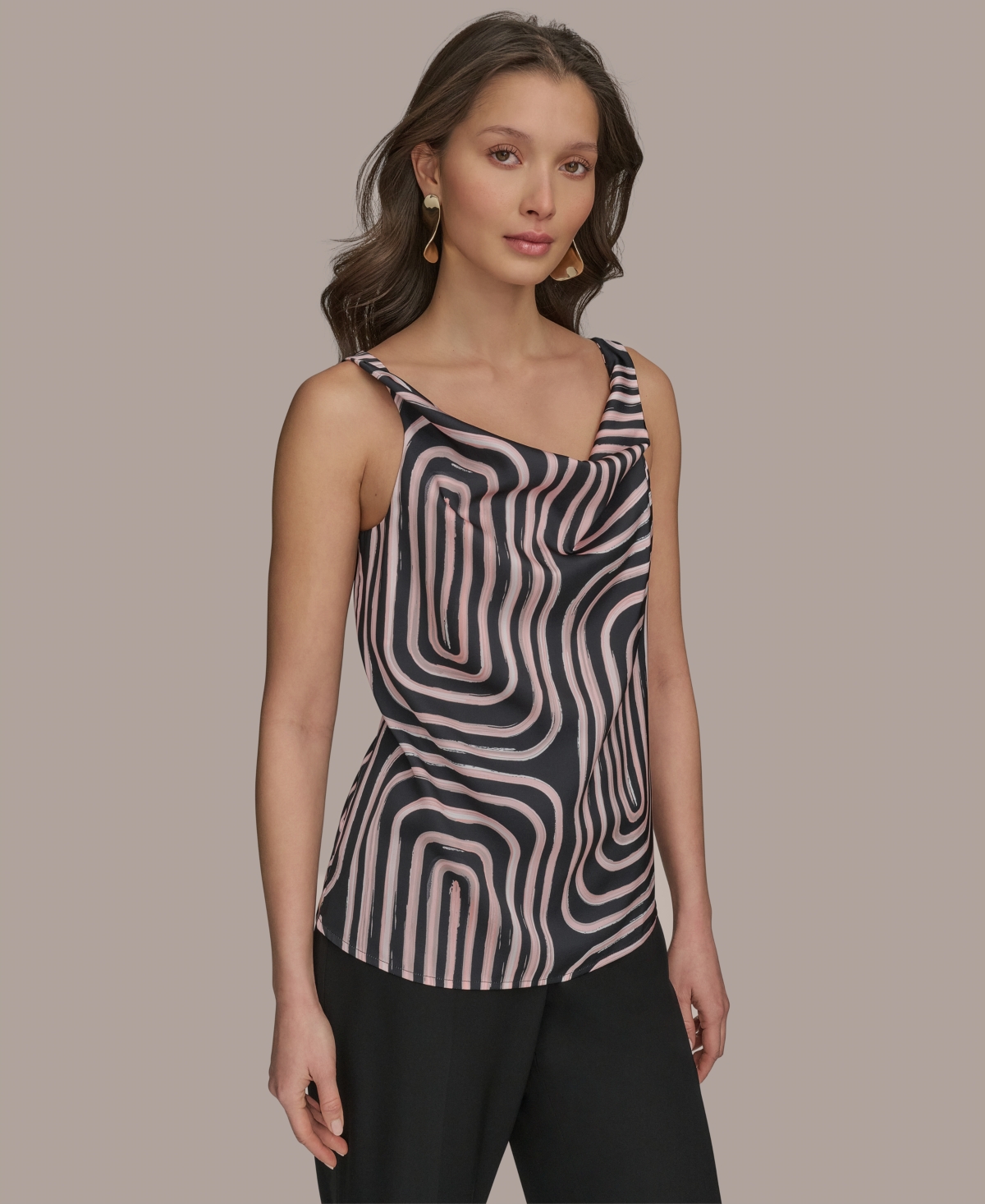 Donna Karan Women's Cowlneck Camisole Top, Regular & Petite Sizes In Black,aprct Multi