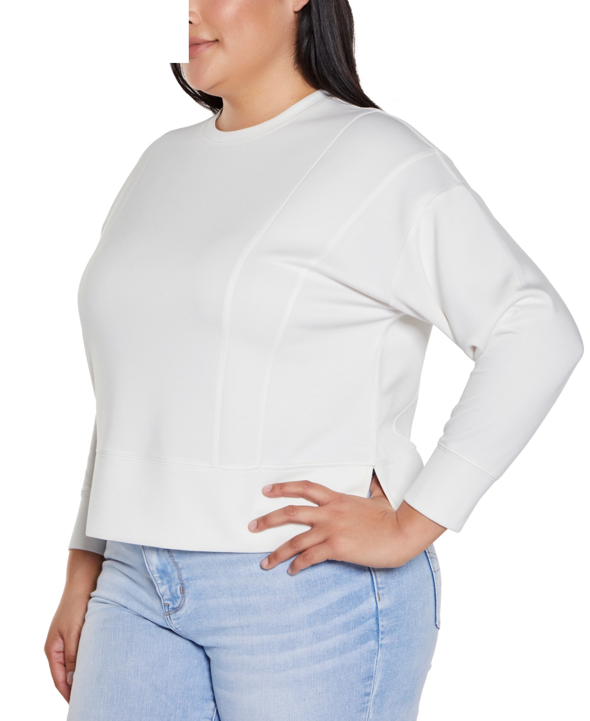 BELLDINI PLUS SIZE SCUBA KNIT DROP-SHOULDER TOP 