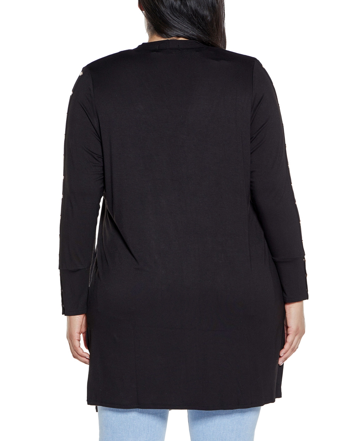 BELLDINI PLUS SIZE BLACK LABEL EMBELLISHED SLEEVE KNIT OPEN CARDIGAN SWEATER 