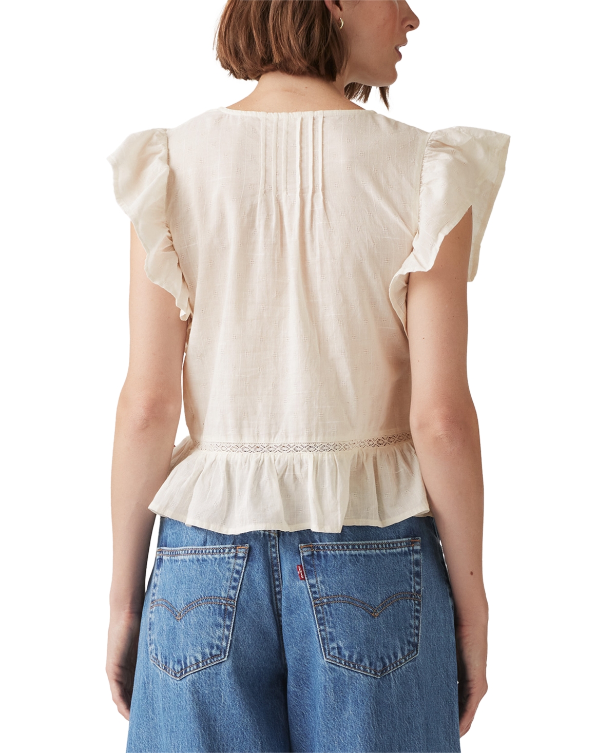 Levi's Women's Aniston Cotton Ruffled Flutter-sleeve Blouse In Whisper White
