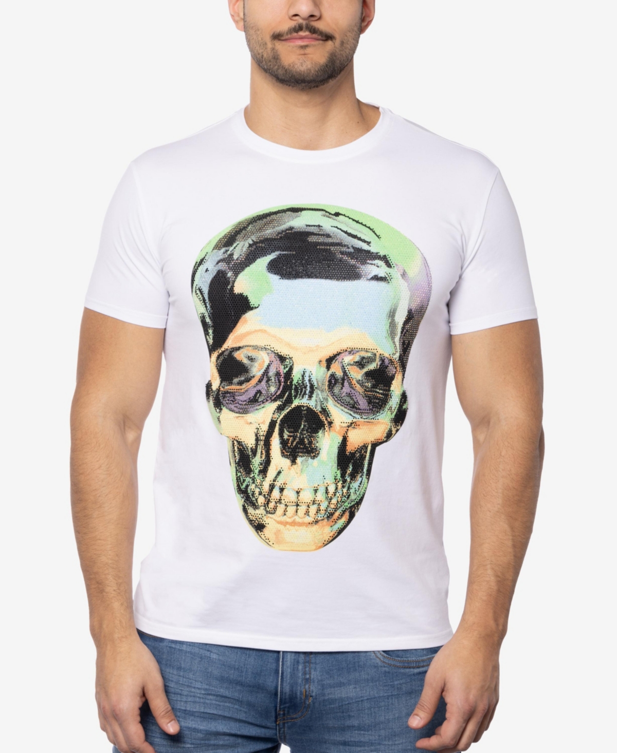 Men's Tie Dye Skull Rhinestone Graphic T-Shirts - Black