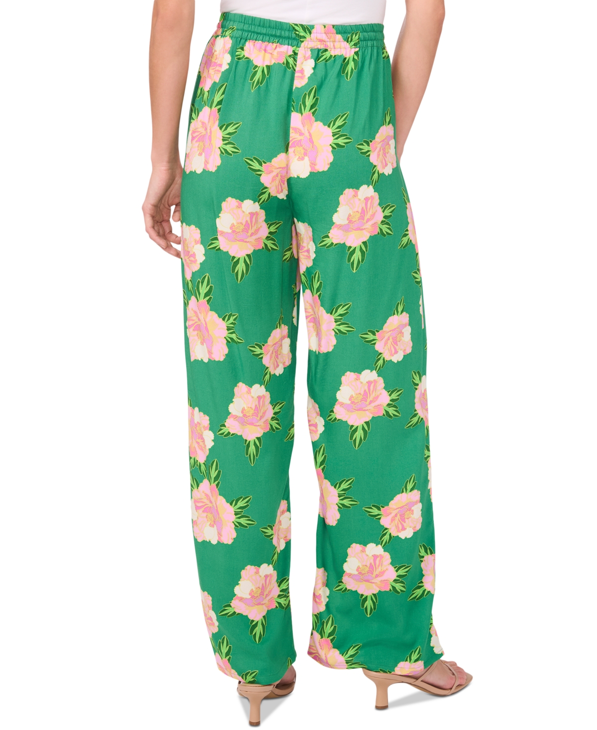 Cece Floral Print Wide Leg Pants In Medium Green