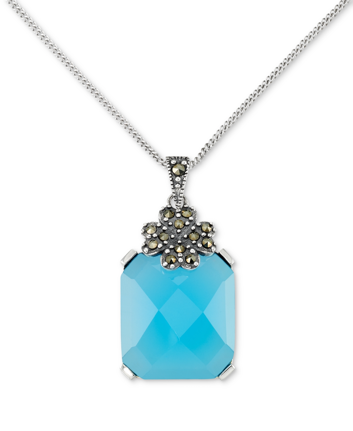 MACY'S AGATE (10-1/2 CT. T.W.) & MARCASITE (1/10 CT. T.W.) PENDANT 18" NECKLACE IN STERLING SILVER 