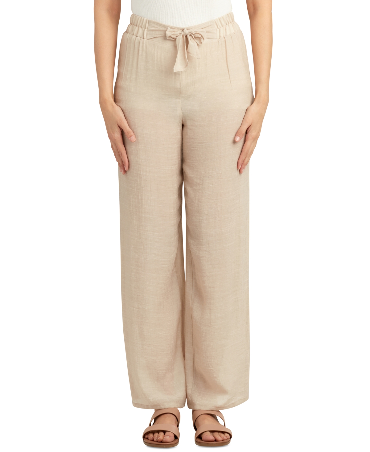 Juniors' High-Rise Tie-Front Gauze Pants - Sand
