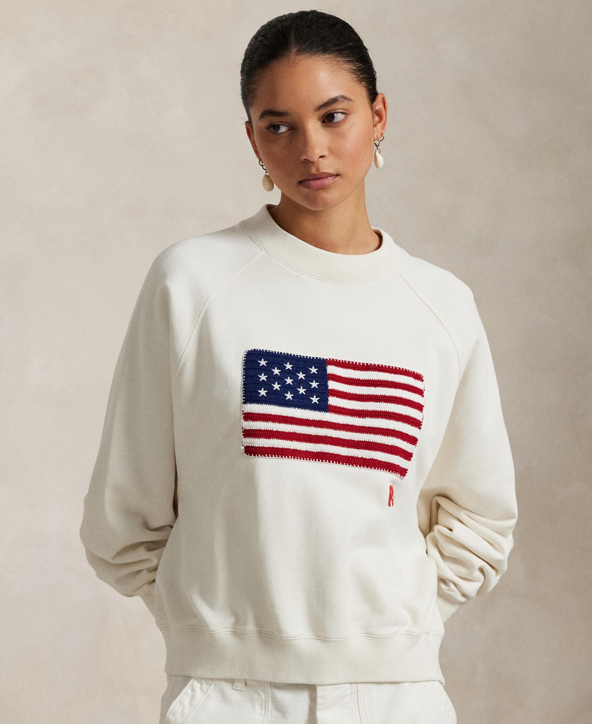 Shop Polo Ralph Lauren Women's Logo Flag French Terry Crewneck In Nevis