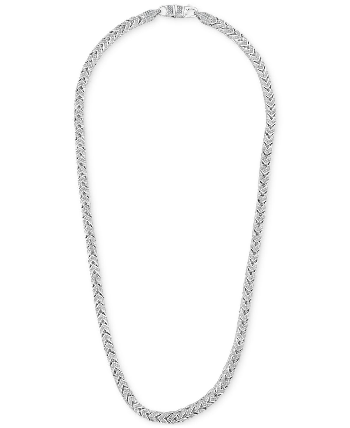 Macy's Men's Cubic Zirconia Franco Link 24" Chain Necklace In Sterling Silver In Silver