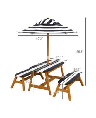Kids Picnic Table Set w/ Removable Umbrella for 4 Age 3-8 Years