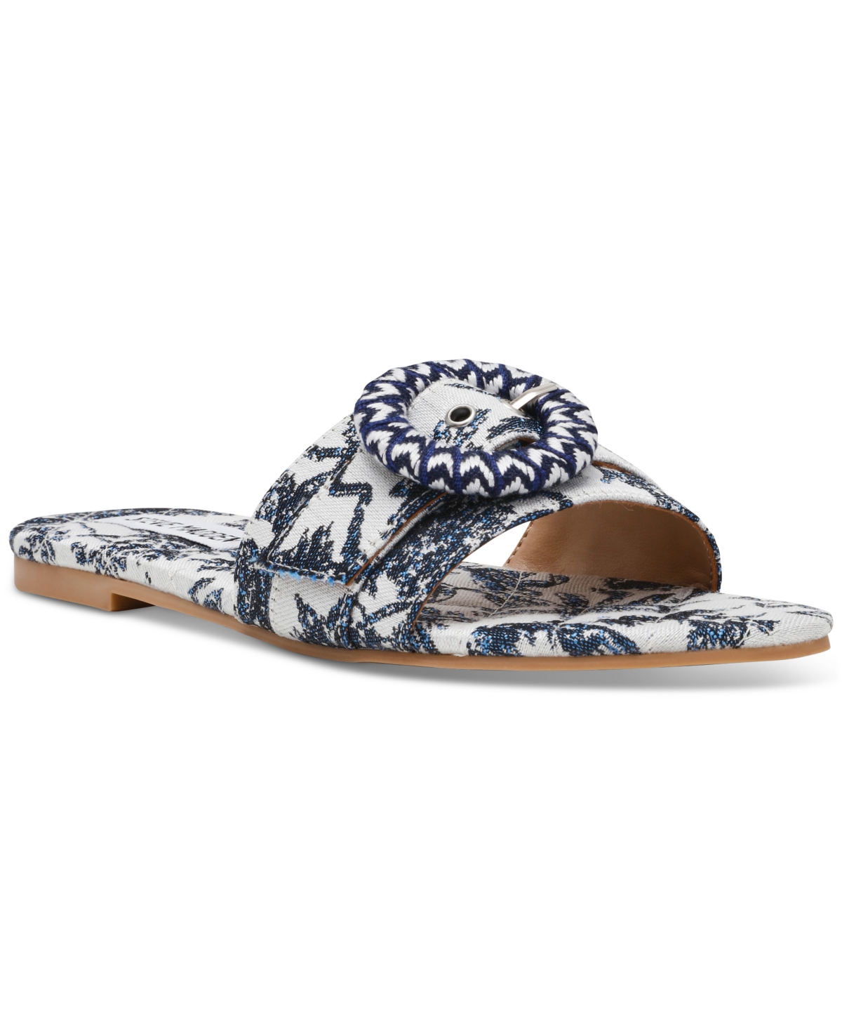 STEVE MADDEN WOMEN'S MERLA RAFFIA BUCKLE SLIDE SANDALS 