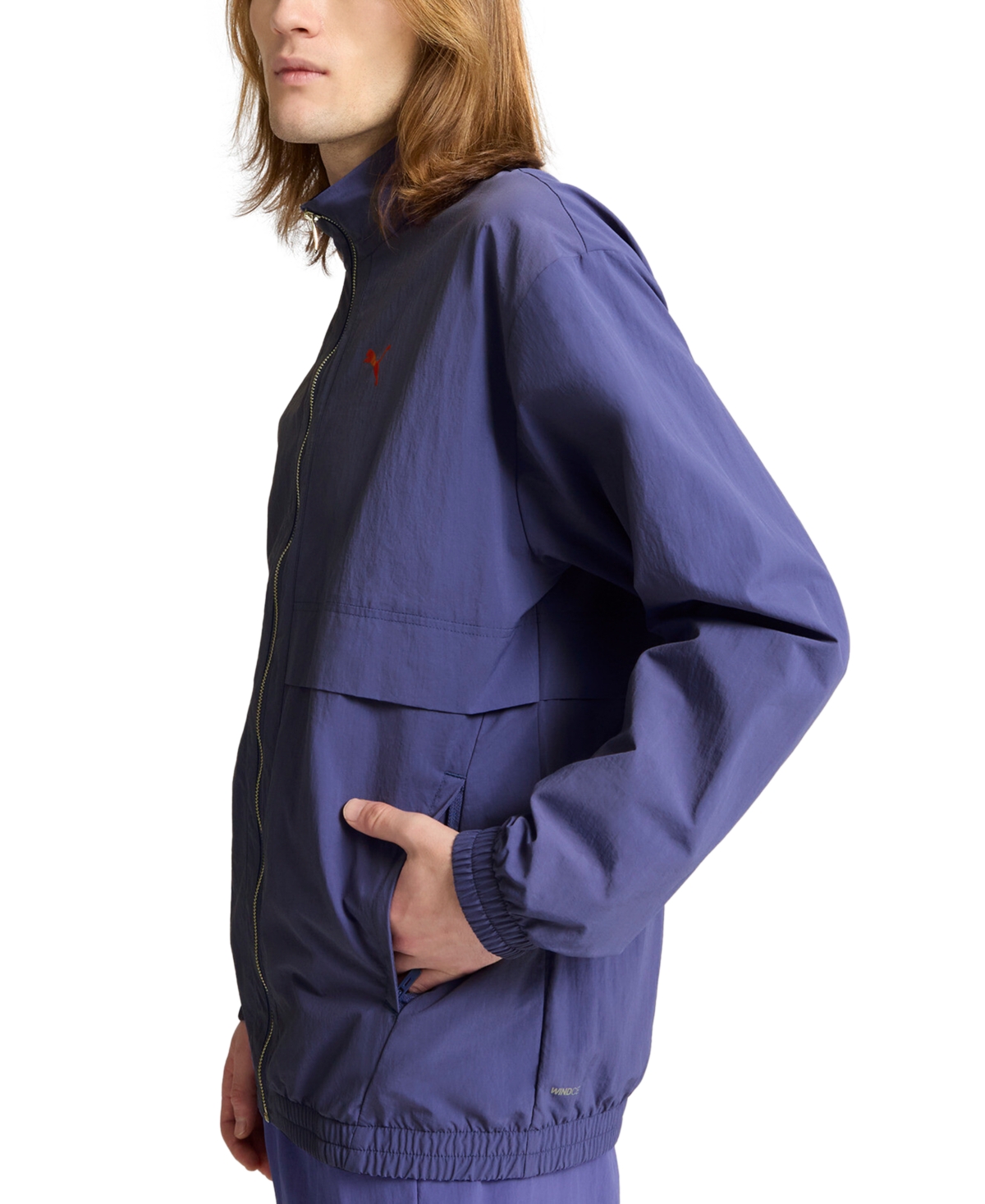 Puma Men's Regular-fit Full-zip Windbreaker In Blue Crystal-red Fire