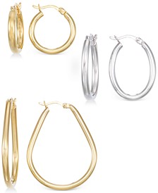 Set of Three Hoop Earrings in 14k Gold, White Gold and Rose Gold Vermeil 