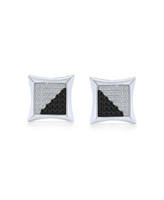 Black Yellow Blue CZ Stud Earrings, Square Cubic Zirconia, Sterling Silver, 10MM