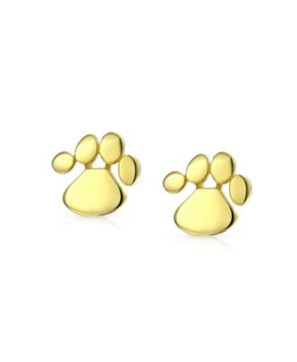 Paw Print Stud Earrings in Gold Plated Sterling Silver