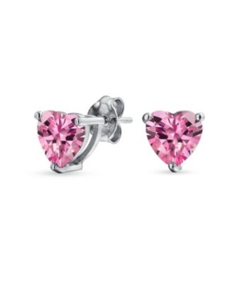 1CT Cubic Zirconia Solitaire Heart Shaped CZ Stud Earrings .925 Sterling Silver 7MM image