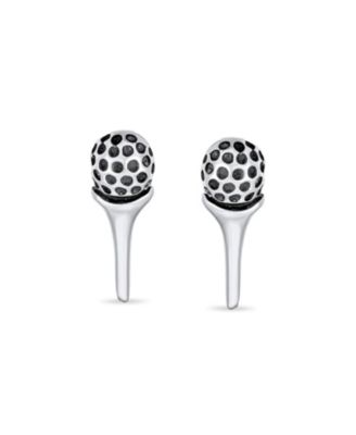 Tiny Tee & Golf Ball Stud Earrings Golfers in Oxidized Sterling Silver Jewelry