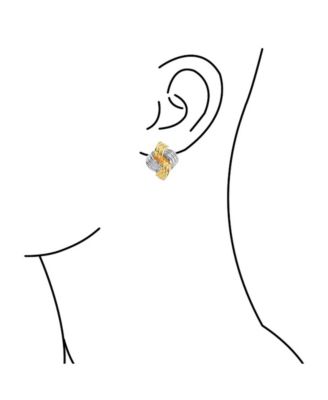Geometric Square Two Tone Rope Cable Love Knot Clip On Earrings For Non Pierced Ears Gold Silver Plated Brass