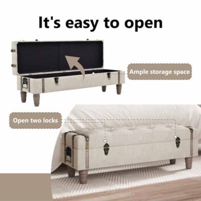 Storage Bench 43.7" Cream Solid Wood Fir&Fabric