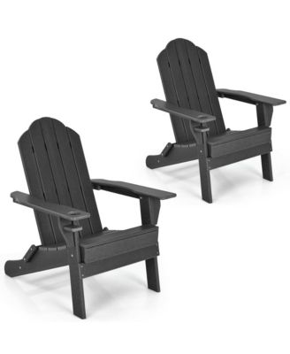 2PCS Patio Folding Adirondack Chair Weather Resistant Cup Holder Yard