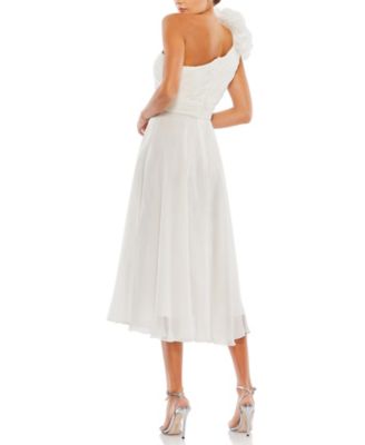 Women's Rosette One Shoulder Tea Length Dress