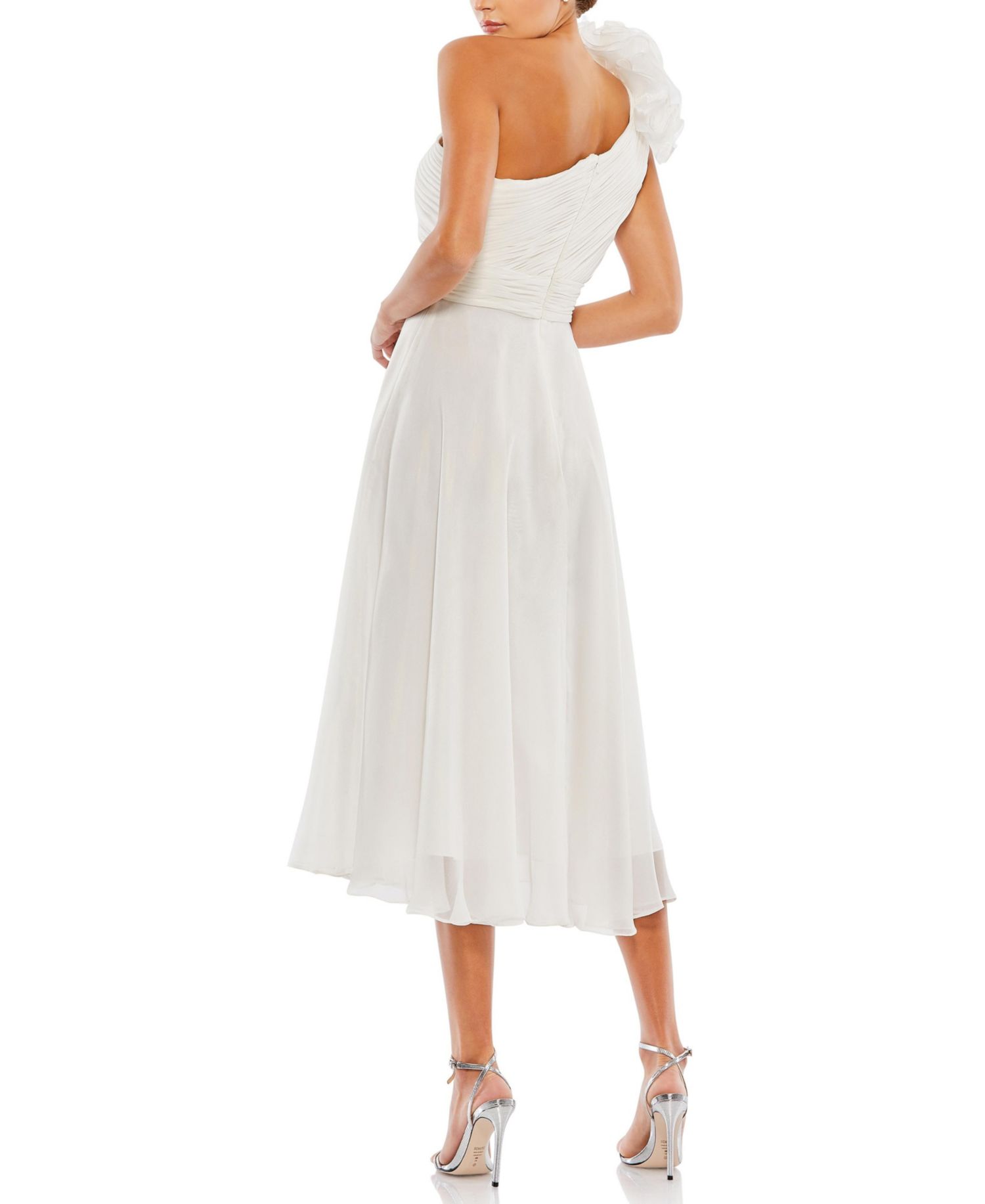 Women's Rosette One Shoulder Tea Length Dress