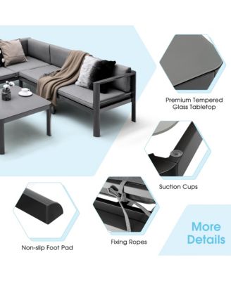 3PCS Patio Furniture Set Aluminum Lounge Adjust Back Recliner Sofa Table Cushion