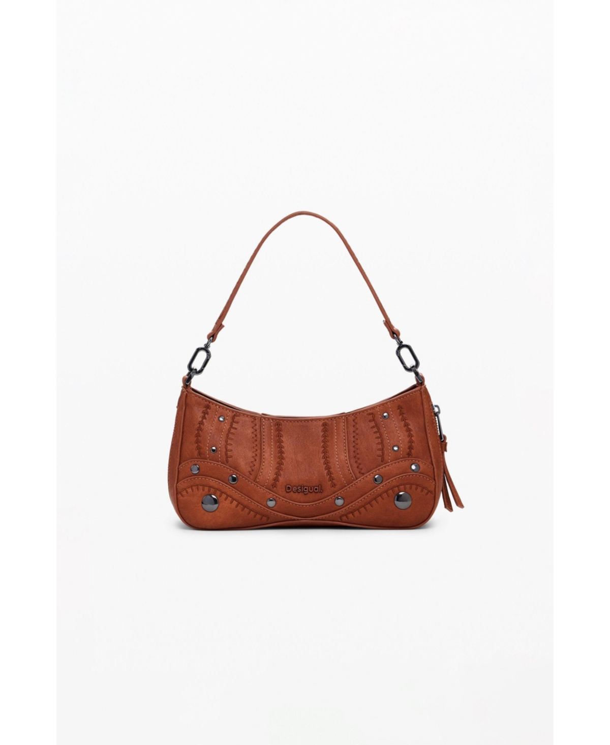 Women's Small embroidered faux leather bag - Camel