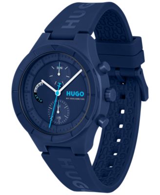 Men's Lit Multi Quartz Multifunction Blue Silicone Watch, 44mm