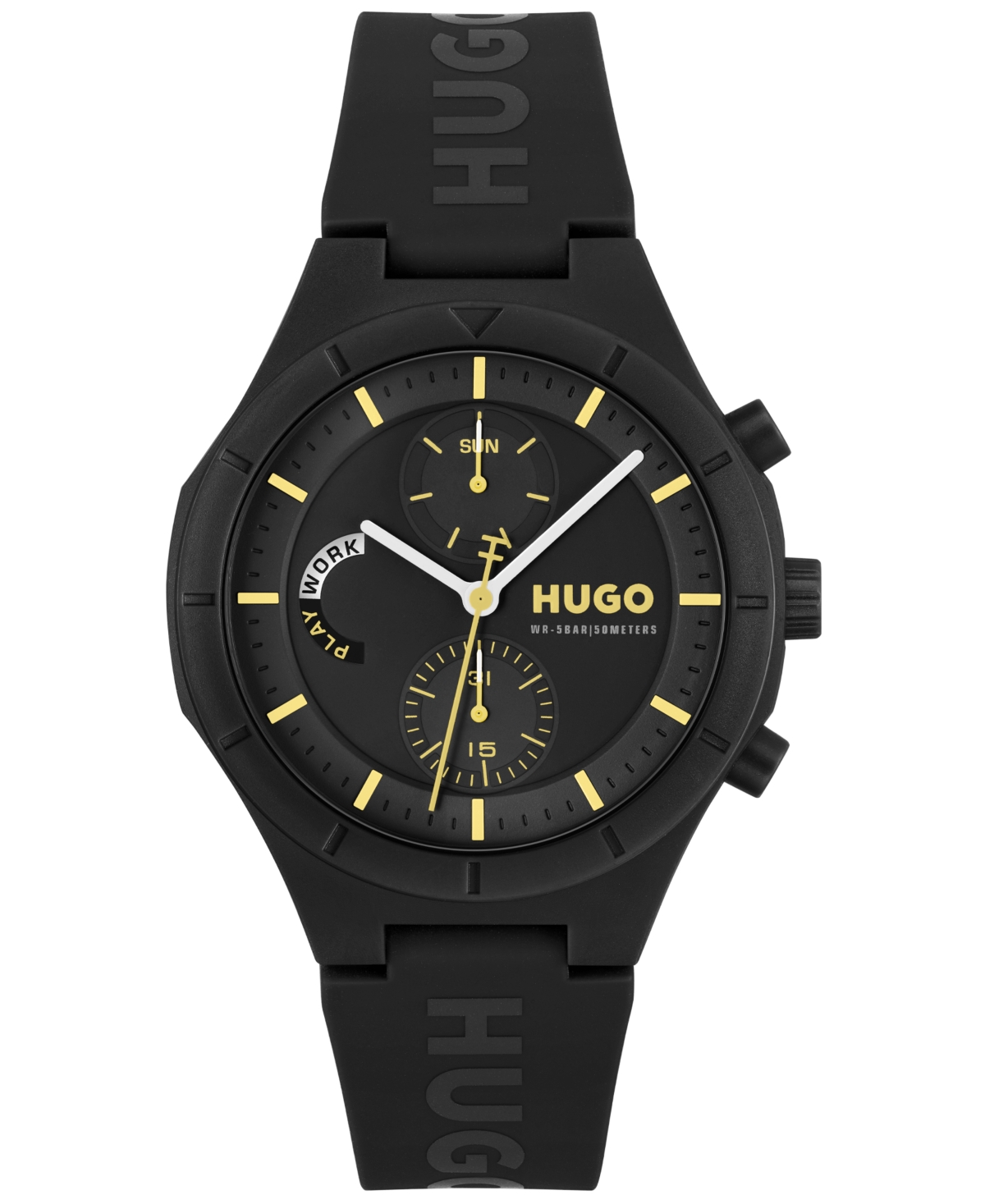 Hugo Boss Men's Lit Multi Quartz Multifunction Black Silicone Watch, 44mm In Black