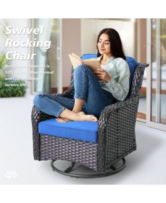 Outdoor Swivel Rocking Chairs Set, Patio Furniture Set with 50,000 BTU Rectangular Propane Fire Pit Table, 7 Pieces High Back Conversation Sofa and Side Table