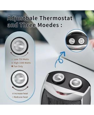 Small Space Heater Electric Portable Heater Fan for Home and Office Ceramic Fan Heaters with Adjustable Thermostat, 750W/1500W (8.1 Inch
