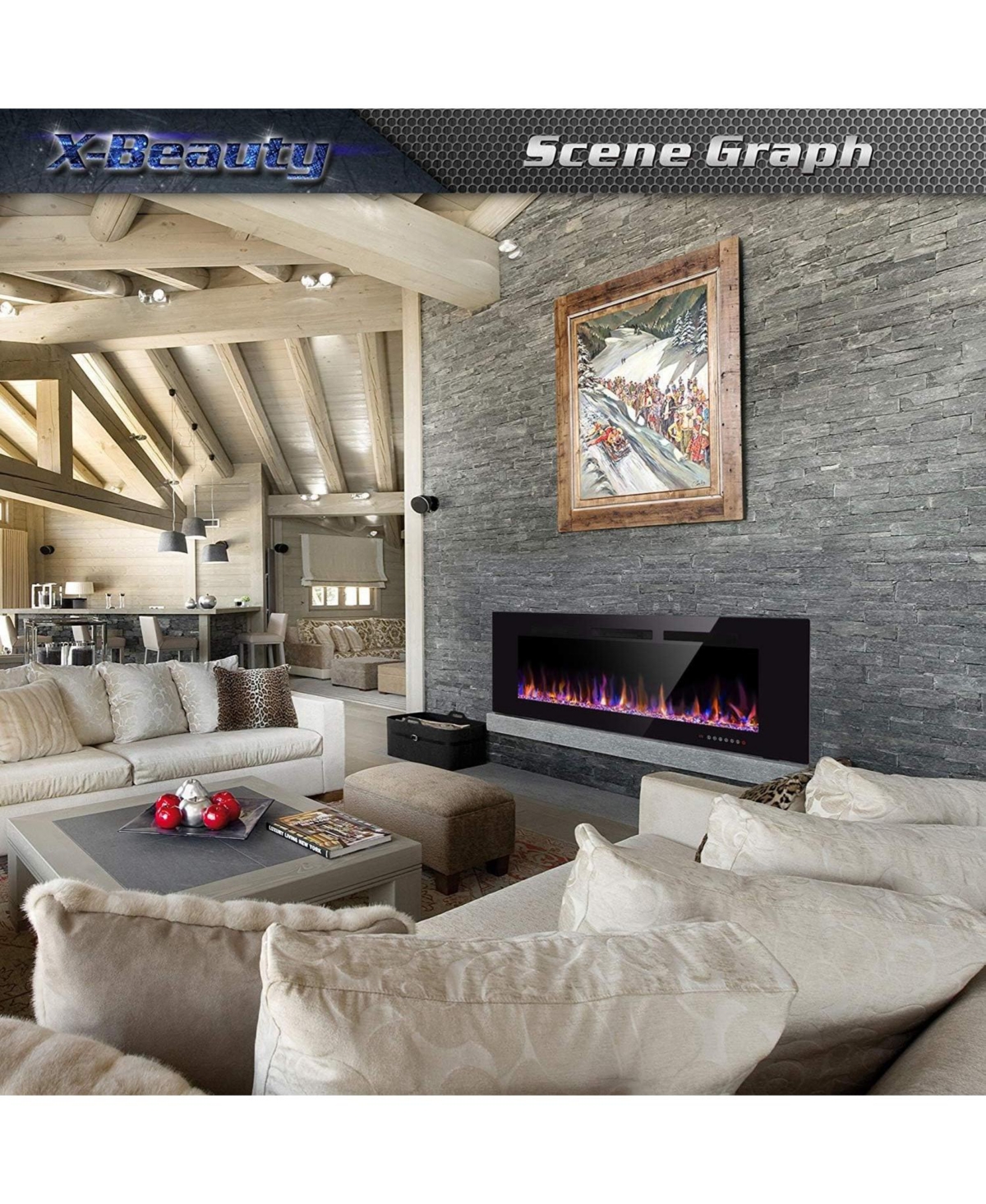 Kismile Electric Fireplace inch Recessed and Wall Mounted,The Thinnest FireplaceLow Noise, Fit for 2 x 6 Stud, Remote Control with Timer,Touch Screen