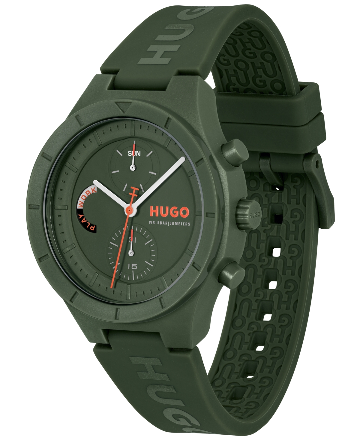 Hugo Boss Men's Lit Multi Quartz Multifunction Green Silicone Watch, 44mm In Black