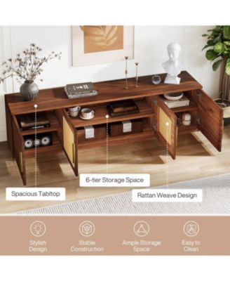 70.9&amp;#x22; Mid Century Modern Entertainment Center with 6-Tier Shelf, Wood Long Media Console Television Stands Cabinet for TVs Up to 80 Inches