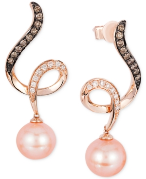 image of Le Vian Cultured Freshwater Pearl (8mm) and Diamond (1/3 ct. t.w.) Earrings in 14k Rose Gold
