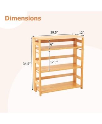 4-Tier Bookshelf Rubber Wood Bookcase with Side Fences for Living Room