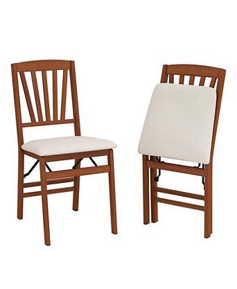 Folding Dining Chairs Set of 2 with Padded Seat and Rubber Wood Frame